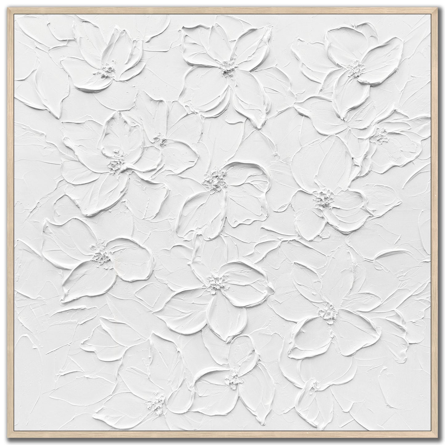 Elegance White Flowers Framed Canvas – 36″ x 36″