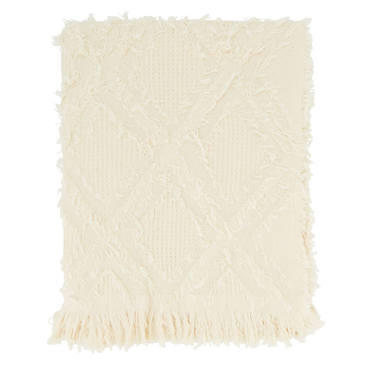 Ivory Fringe Waffle Weave Throw Blanket