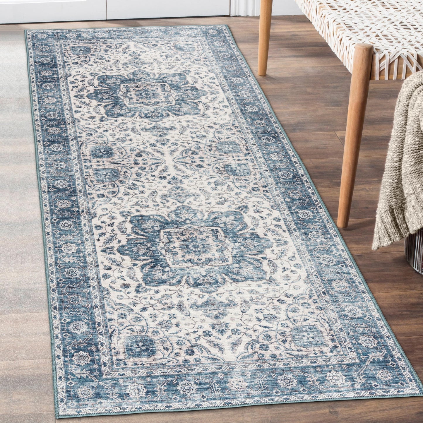 Blue Ivory Joy Vintage ReaLife Machine Washable Rug