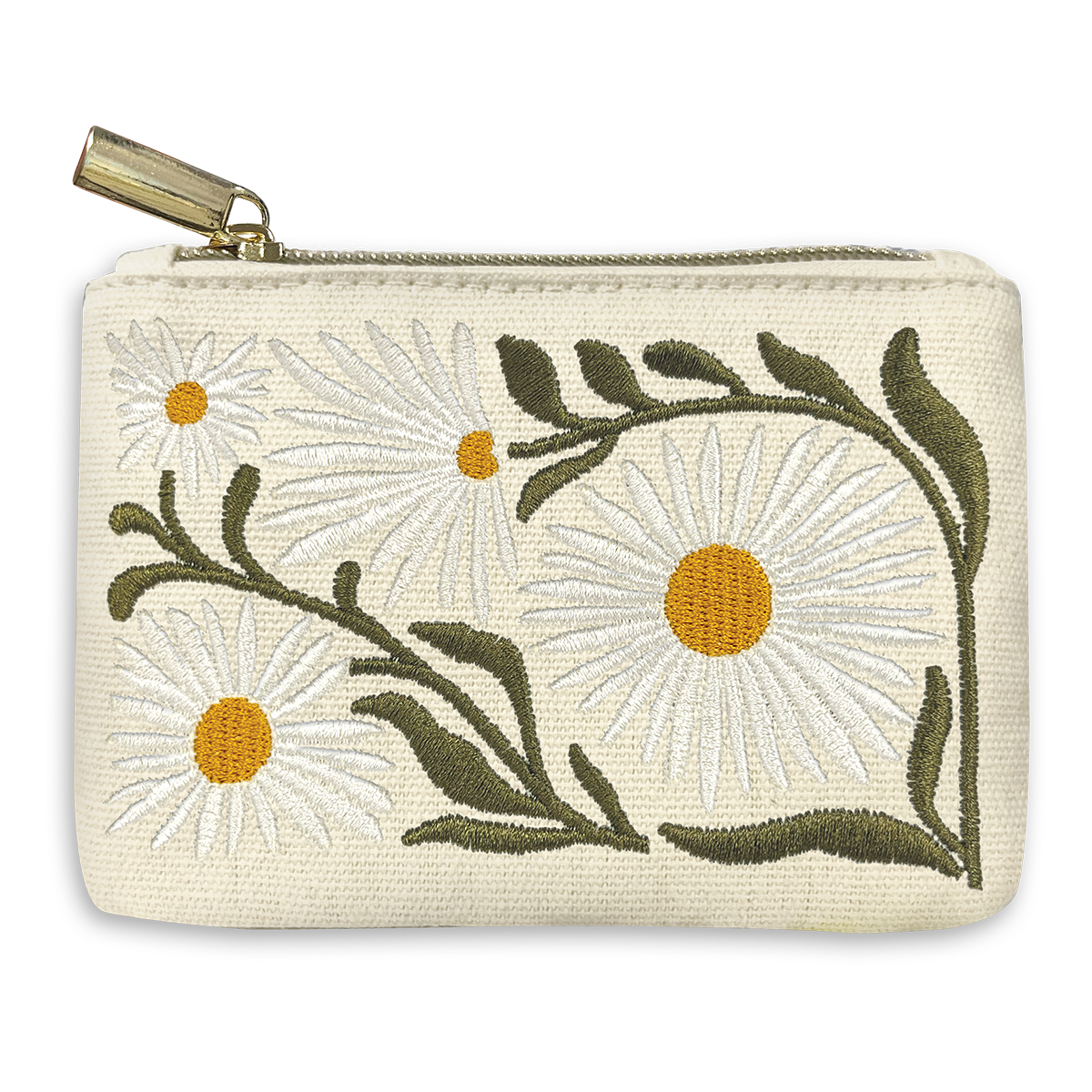 Embroidered Daisy Coin Pouch