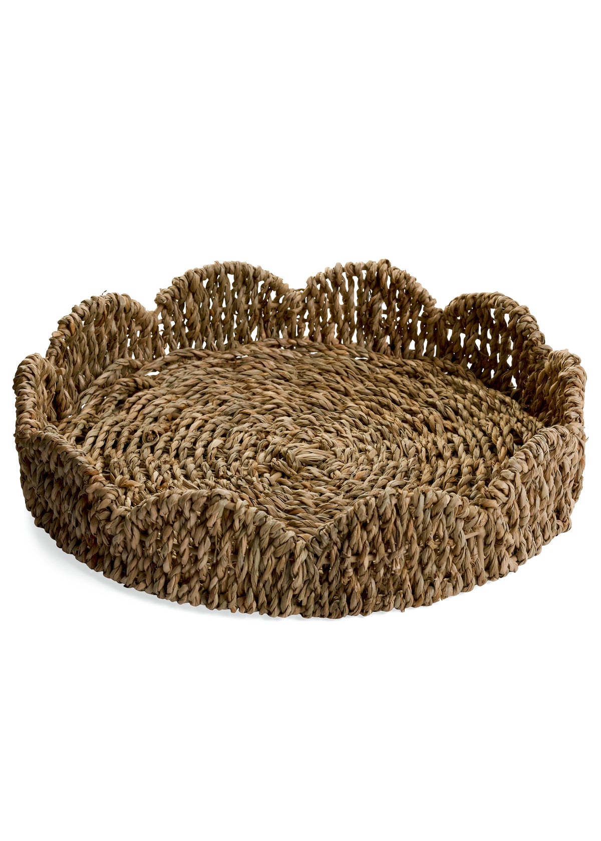 Round Scallop Edge Seagrass Tray, Natural Woven Catchall | 11.5"