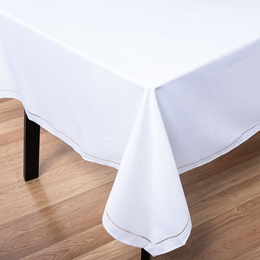 Hemstitch Linen Look White Tablecloth 60"x120"