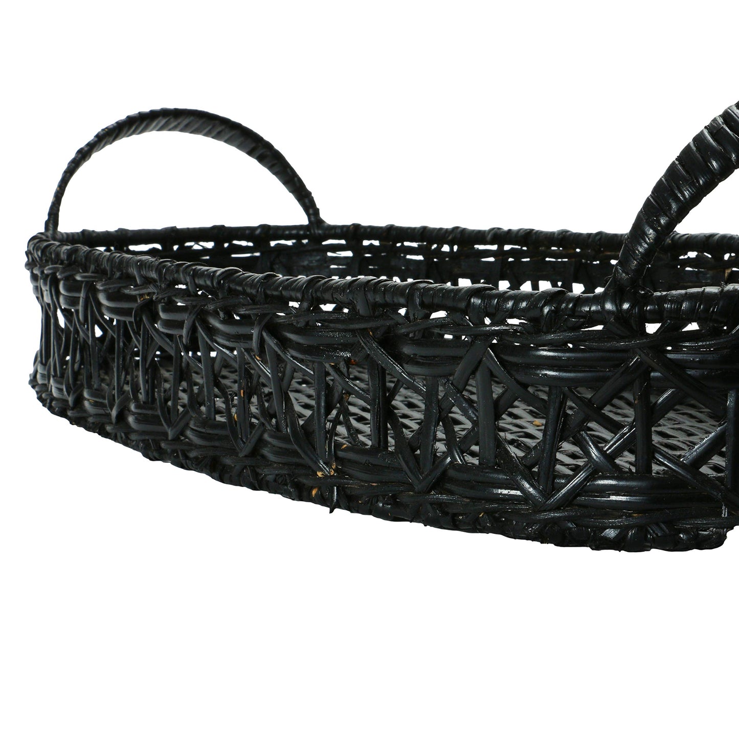 Decorative Hand-Woven Rattan Tray with Handles, Black