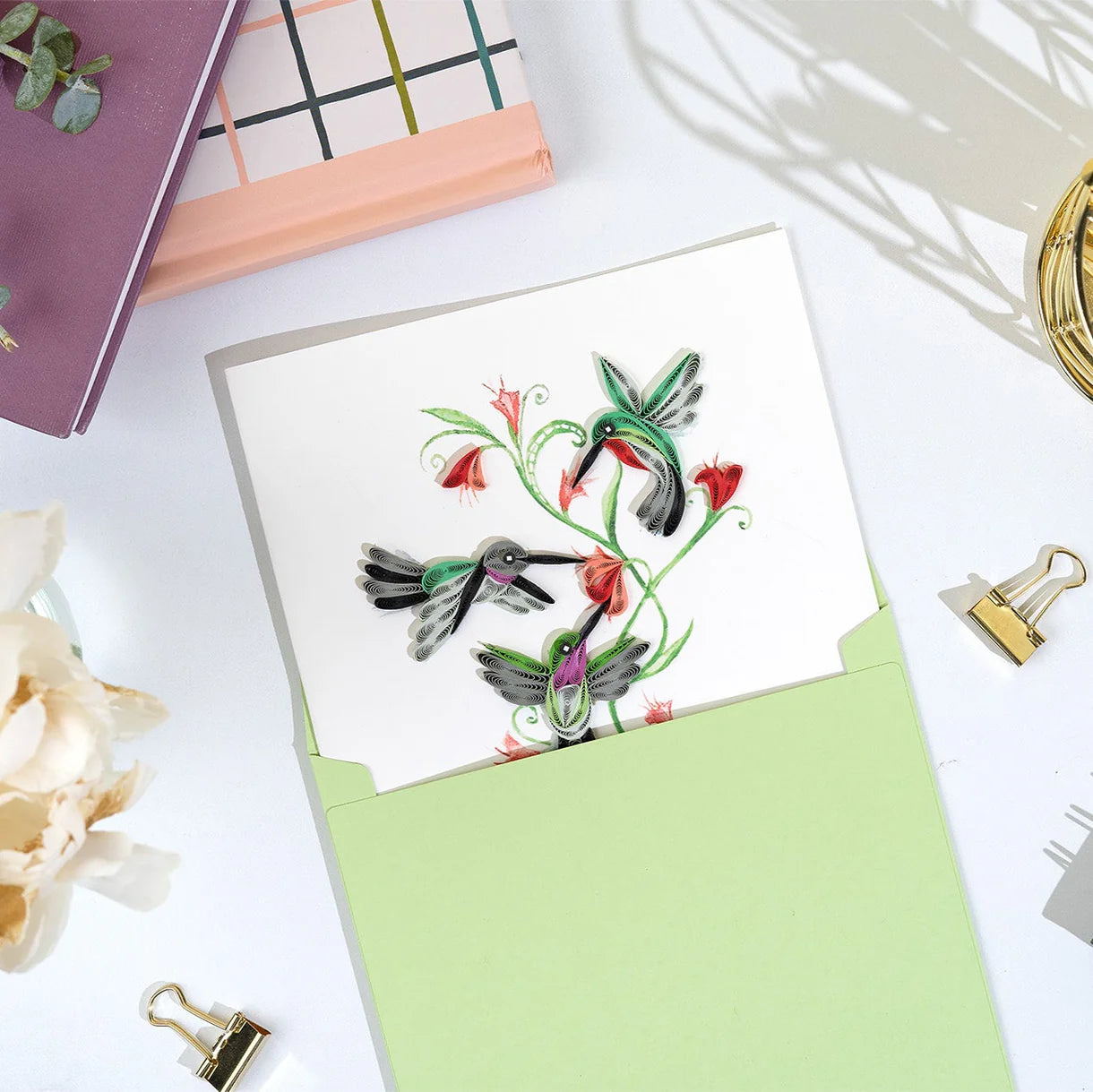Quilled Hummingbird Trio Greeting Card