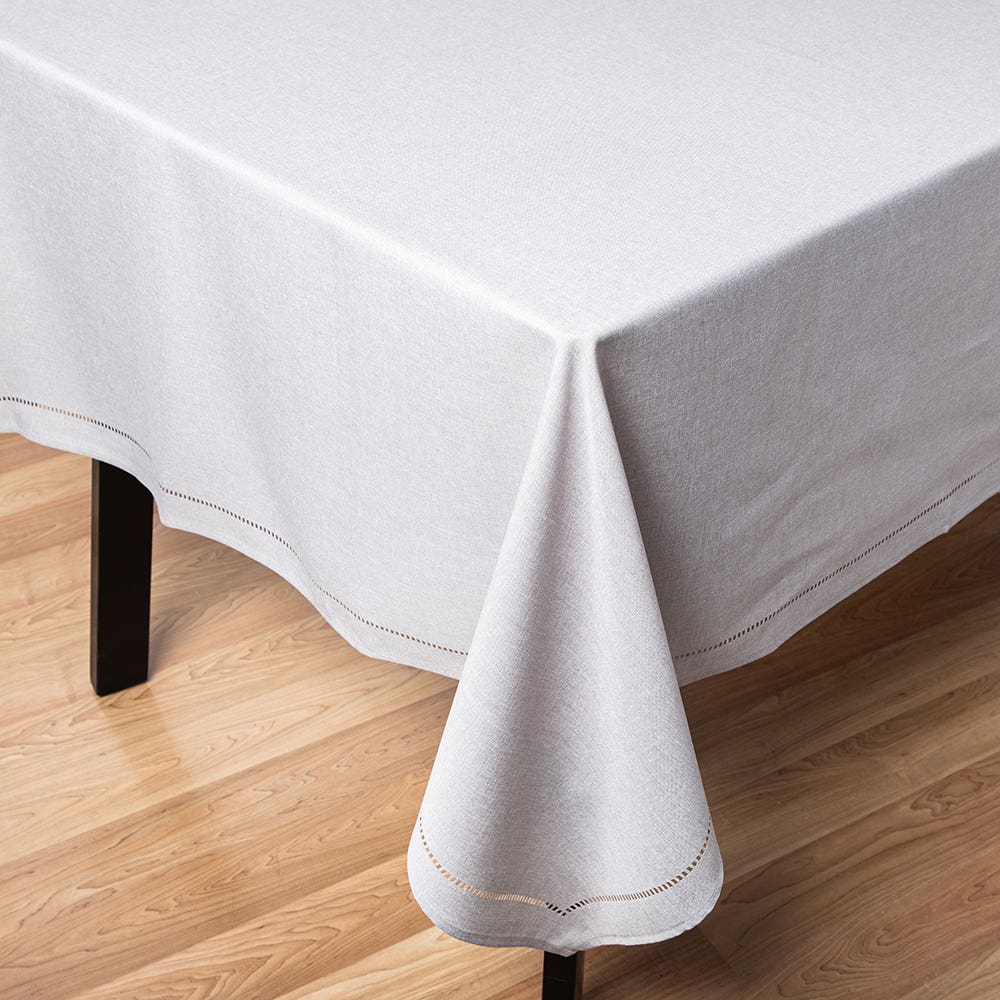 Hemstitch Linen Look Grey Tablecloth 60"x120"