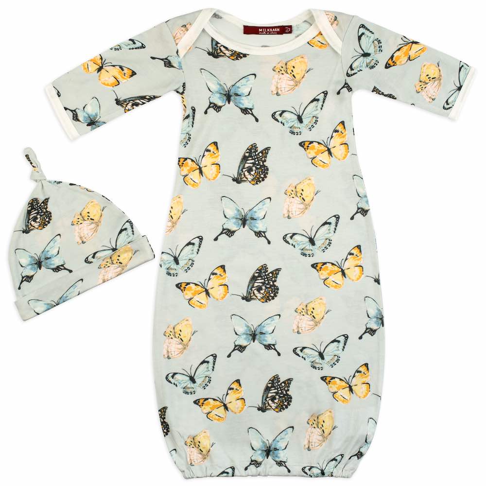 Bamboo Newborn Gown & Hat Set Butterfly