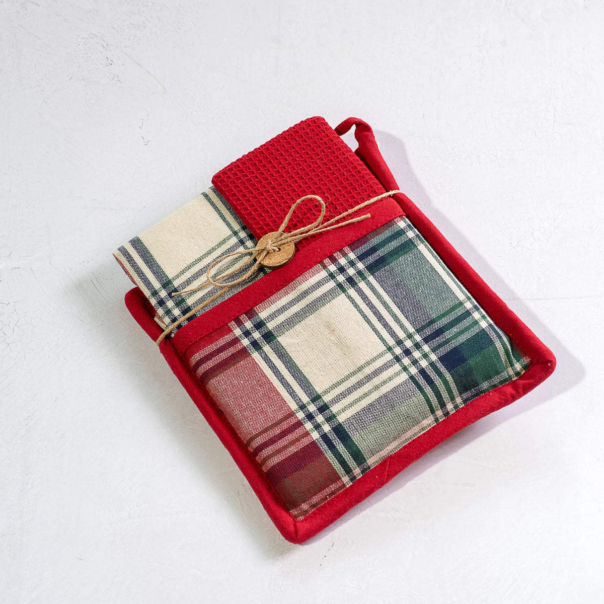 Red & Green Plaid Potholder & Towel Set