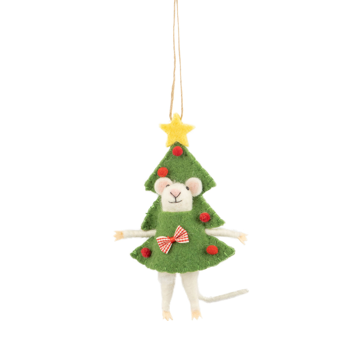 Felt Mouse in Christmas Tree Costume Ornament, 7"