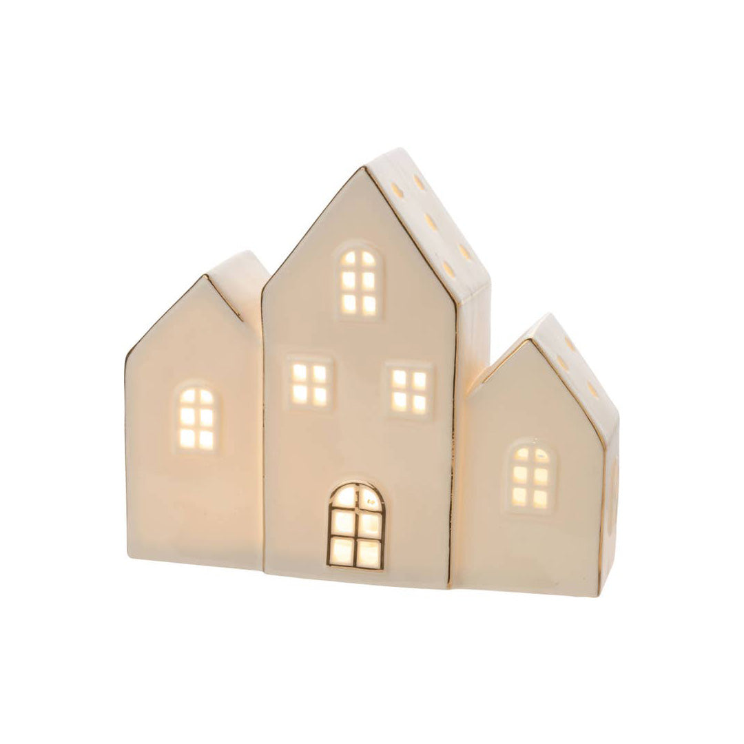 6" White Ceramic LED House Trio