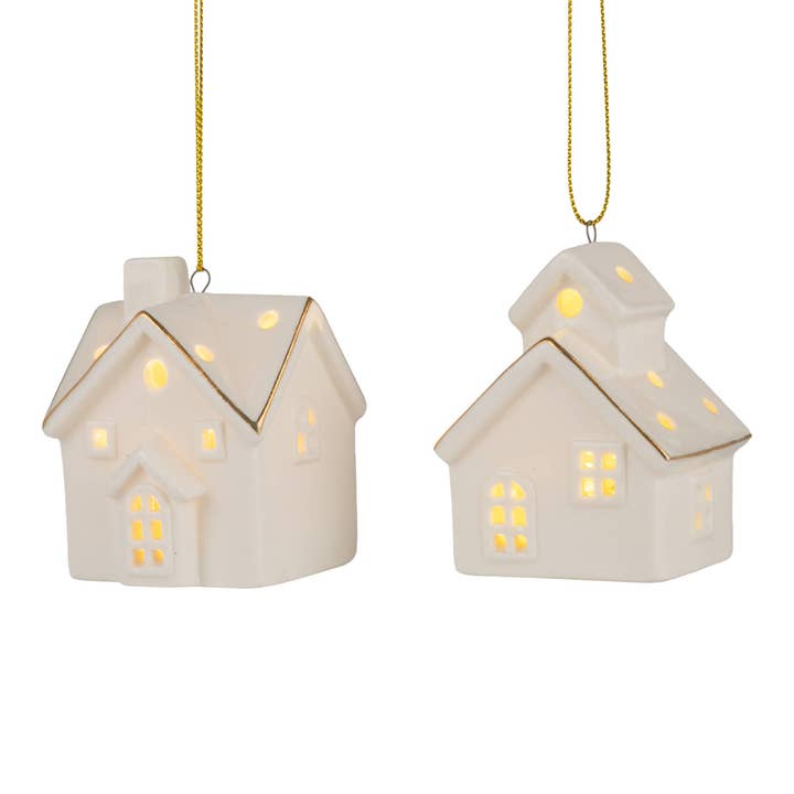 3" White Ceramic Schoolhouse Ornament