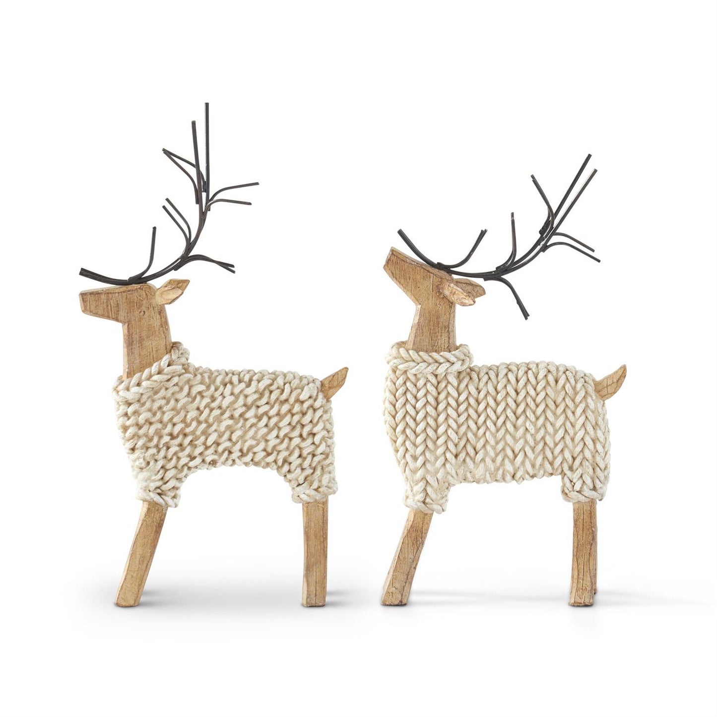 Resin Deer In Cream Sweater with Metal Antlers