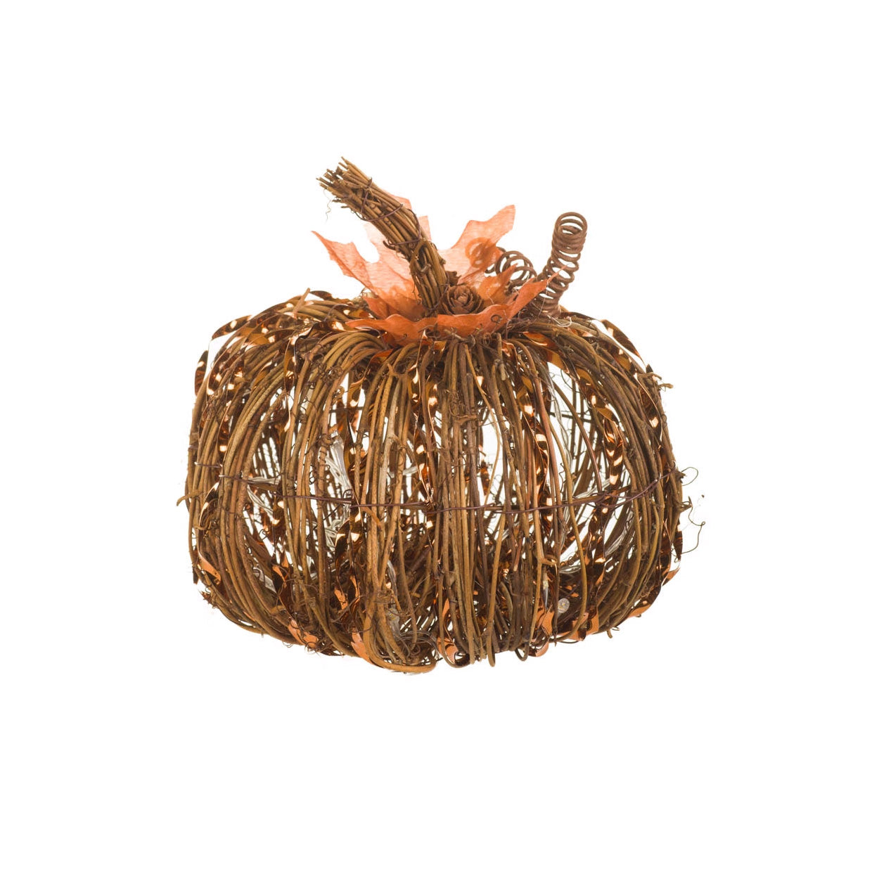Ochre Wood Stick Pumpkin With LED