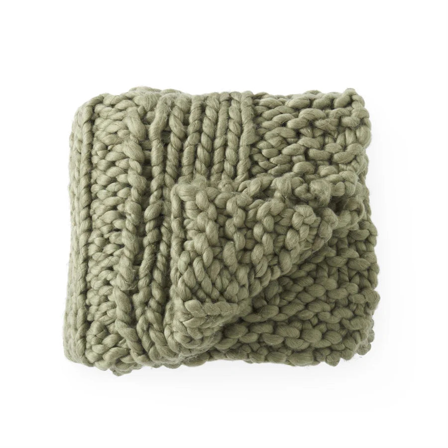 60" Green Hand Knit Braided Throw Blanket