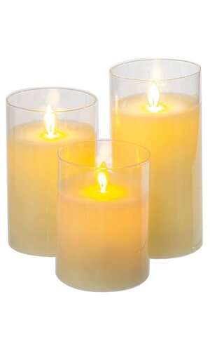 Glass LED Set Candle White 3x 5,6,7