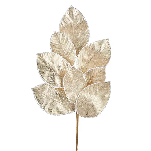 27” Glittered Magnolia Leaf Spray Champagne