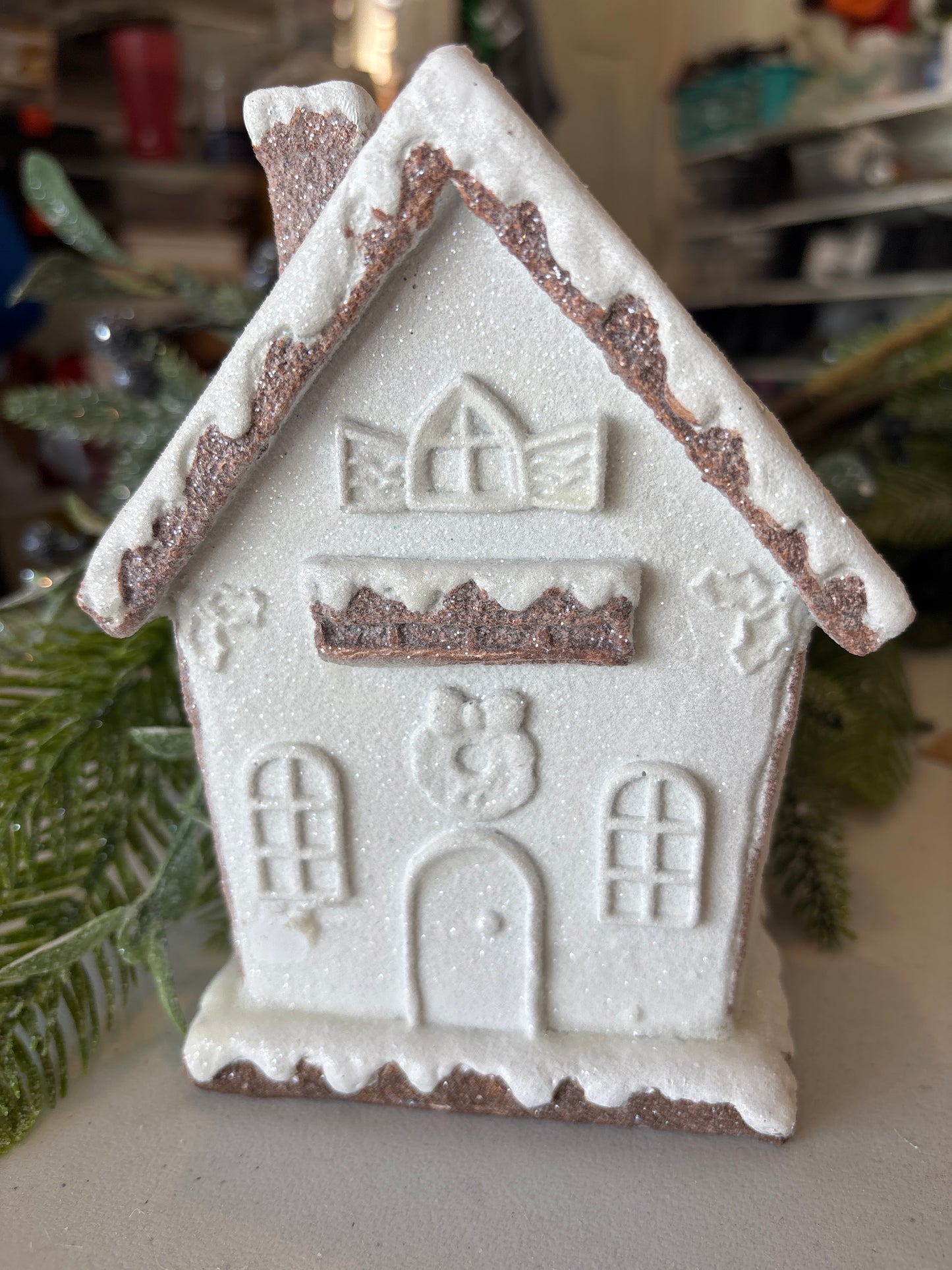 Glittered White Frosted Gingerbread Houses