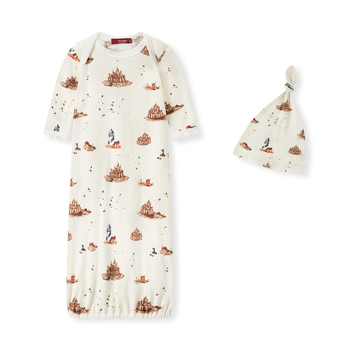 Bamboo Newborn Gown & Hat Set Sandcastle