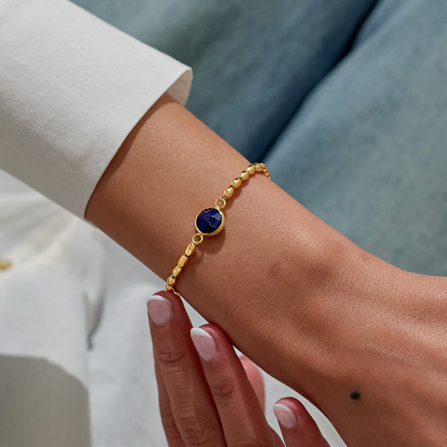 Serenity Stones Lapis Lazuli Bracelet In Gold-Tone Plating