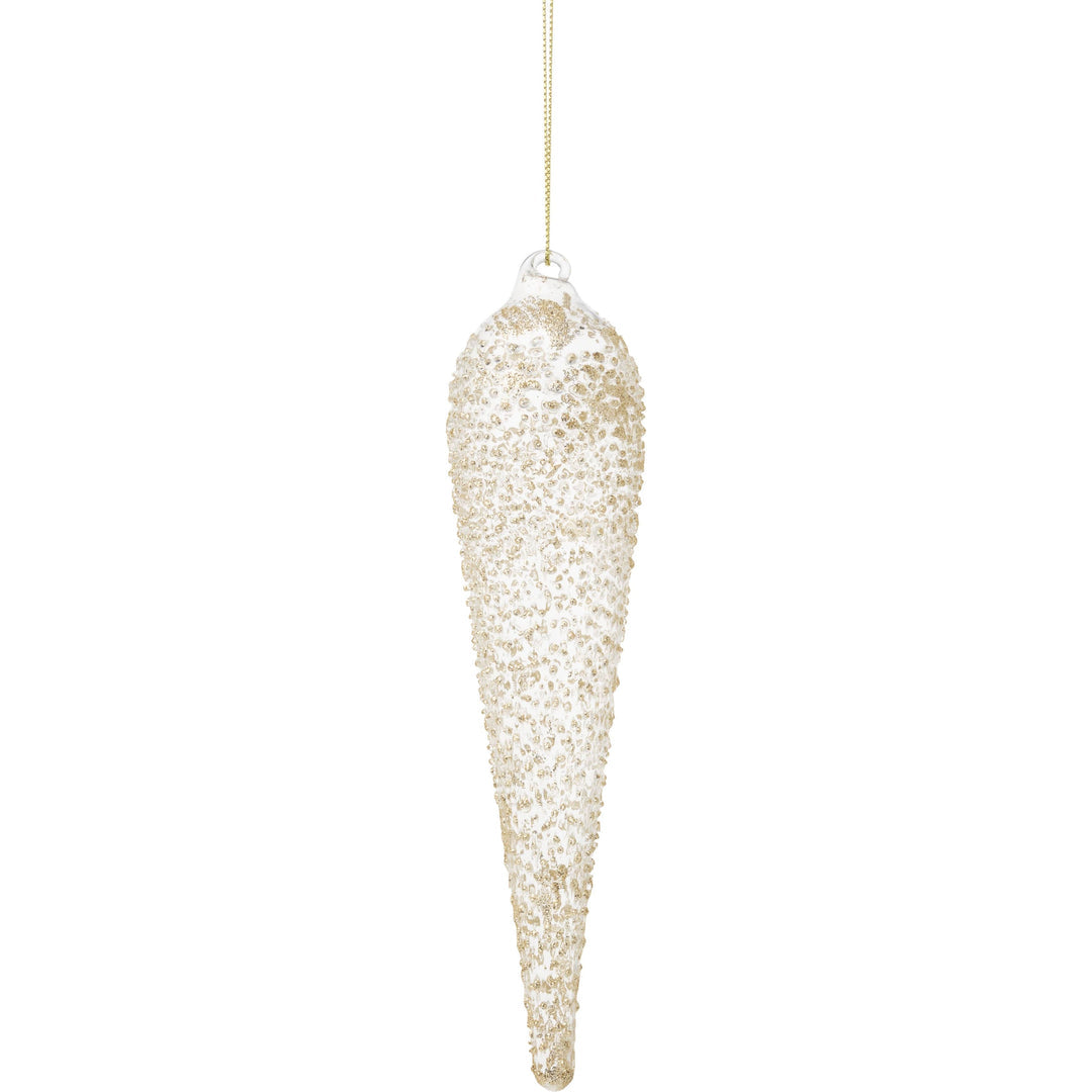Clear Glass Drop Gold Sand Texture 8" Ornament