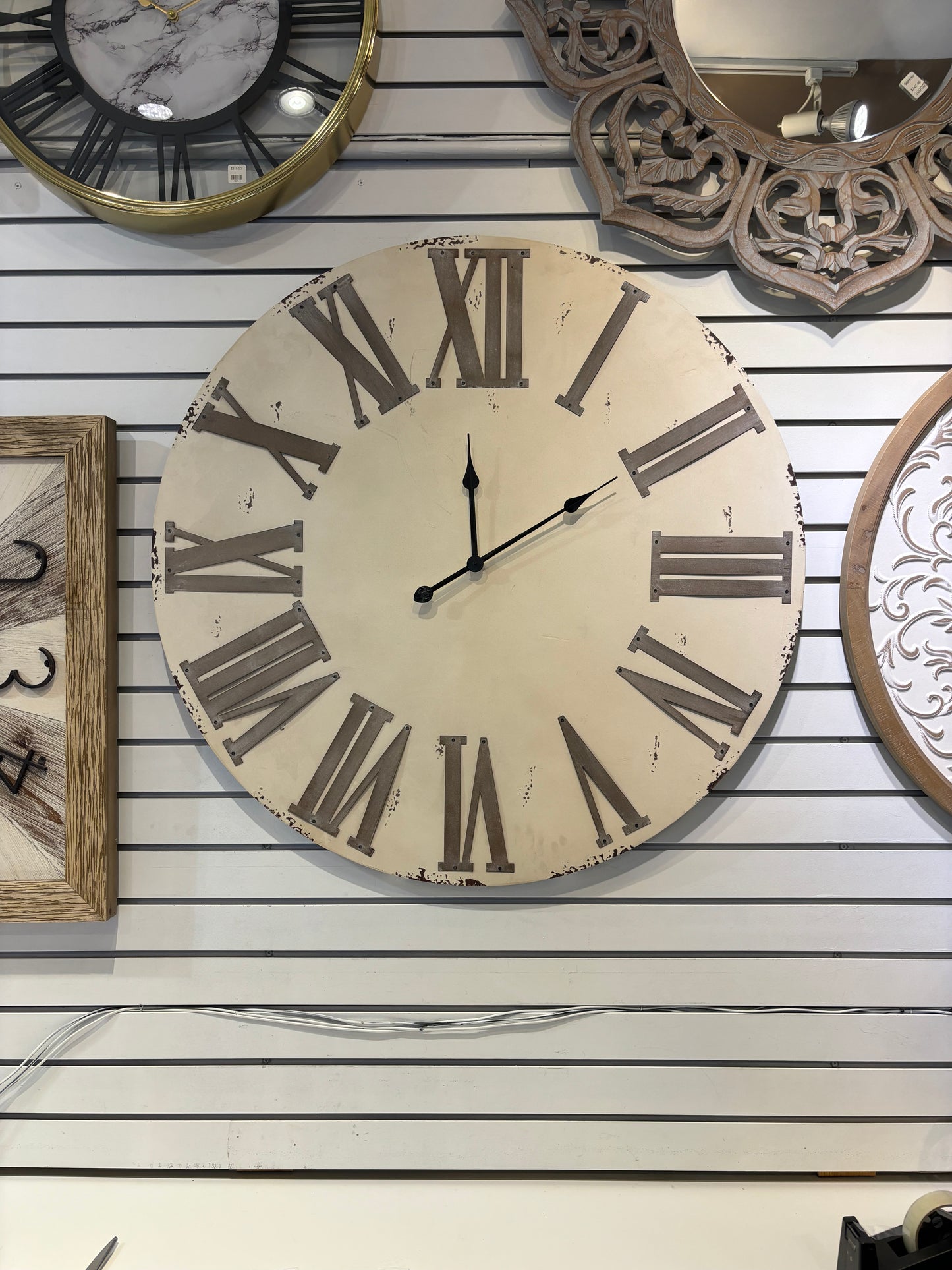 36" Round White Wood Roman Numeral Clock