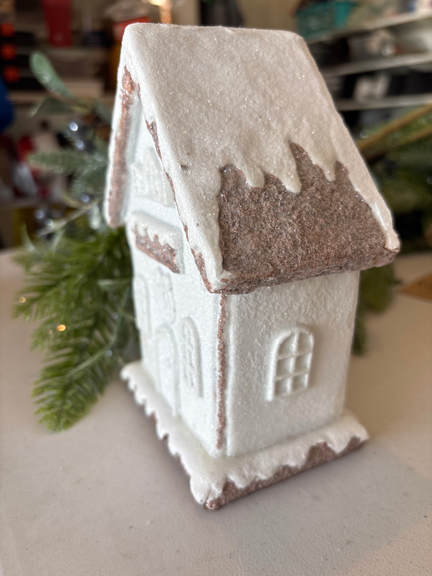 Glittered White Frosted Gingerbread Houses