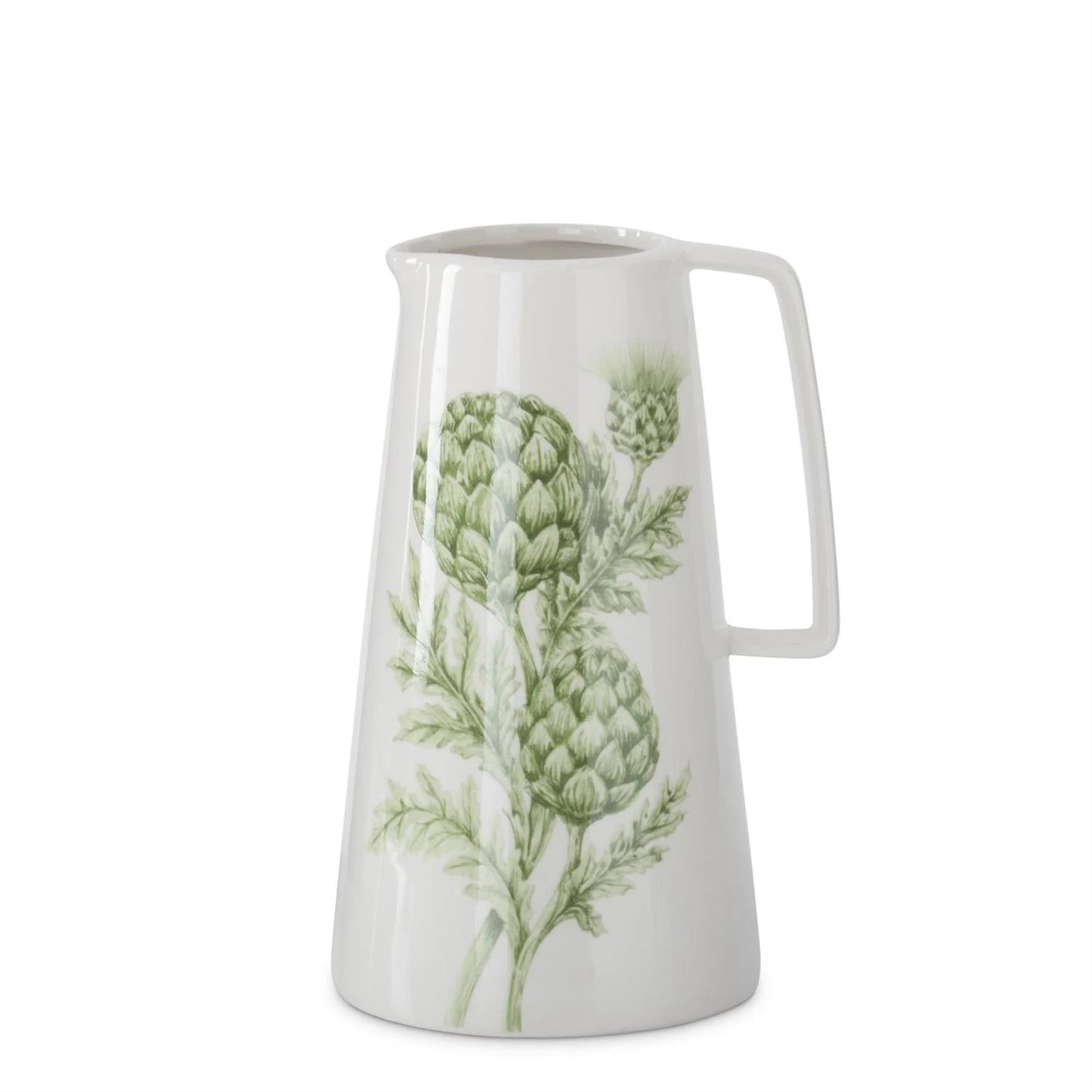 9" White Dolomite Green Artichoke Pitcher