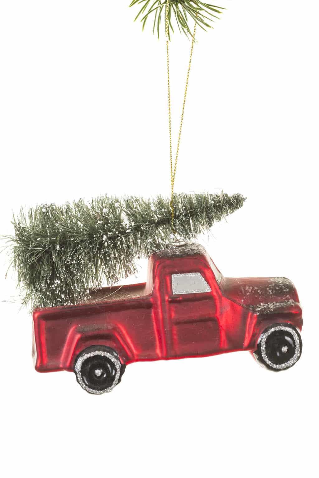 Vintage-Style Red Truck Ornament with Christmas Tree