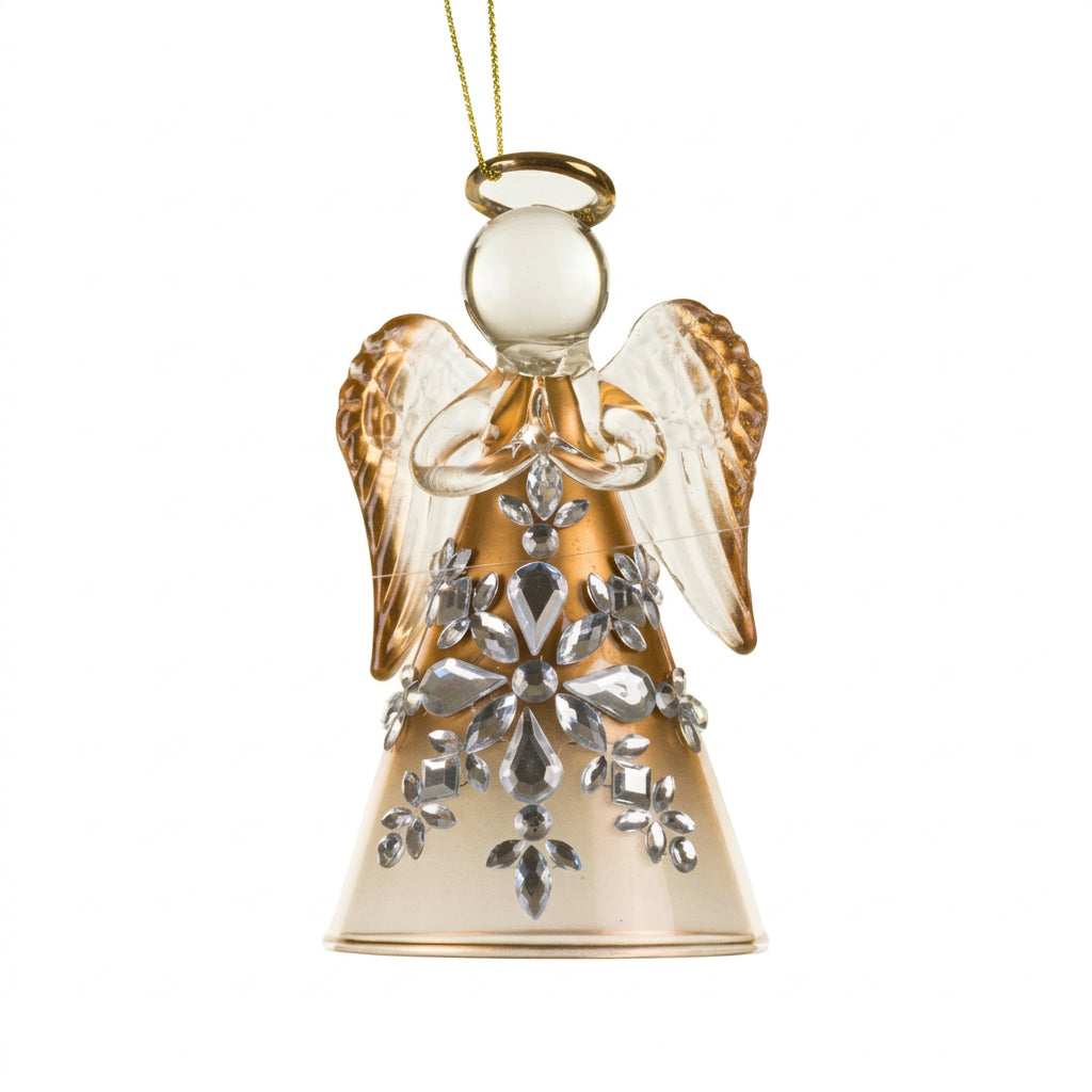 Bronze Glass Praying Angel Ornament with Snowflake, 4"