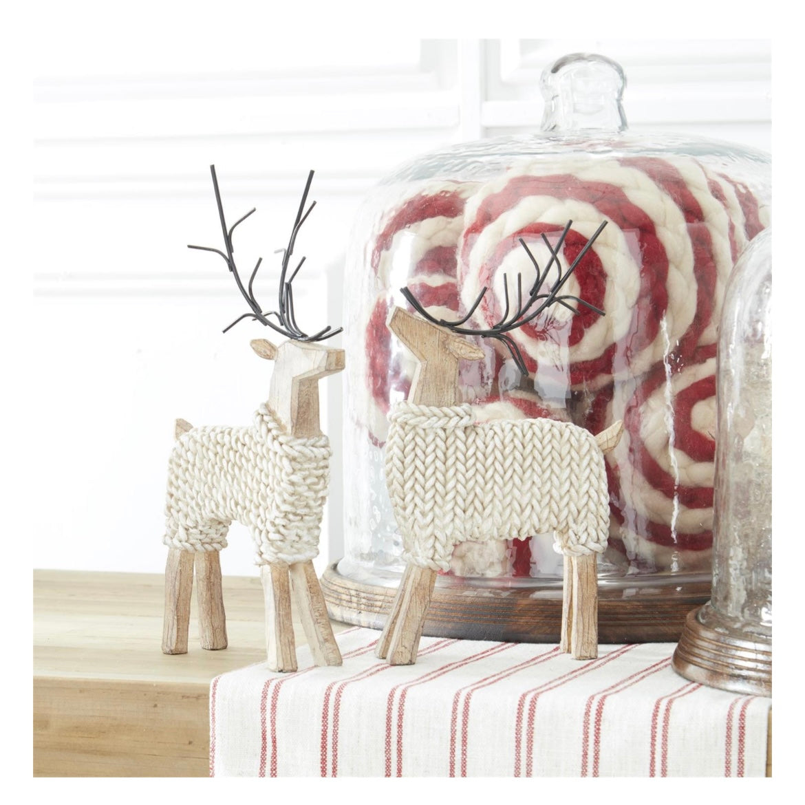 Resin Deer In Cream Sweater with Metal Antlers