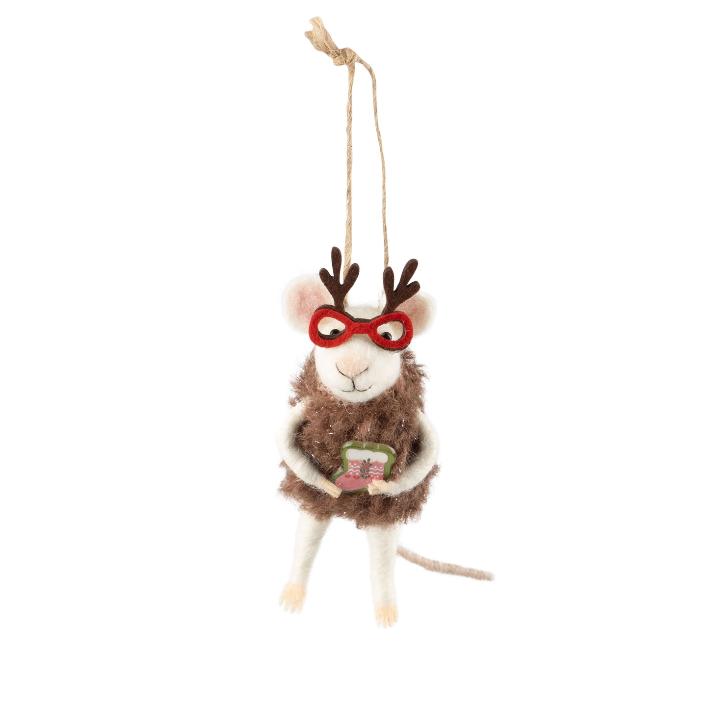 Felt Mouse Ornament with Red Antler Sunglasses
