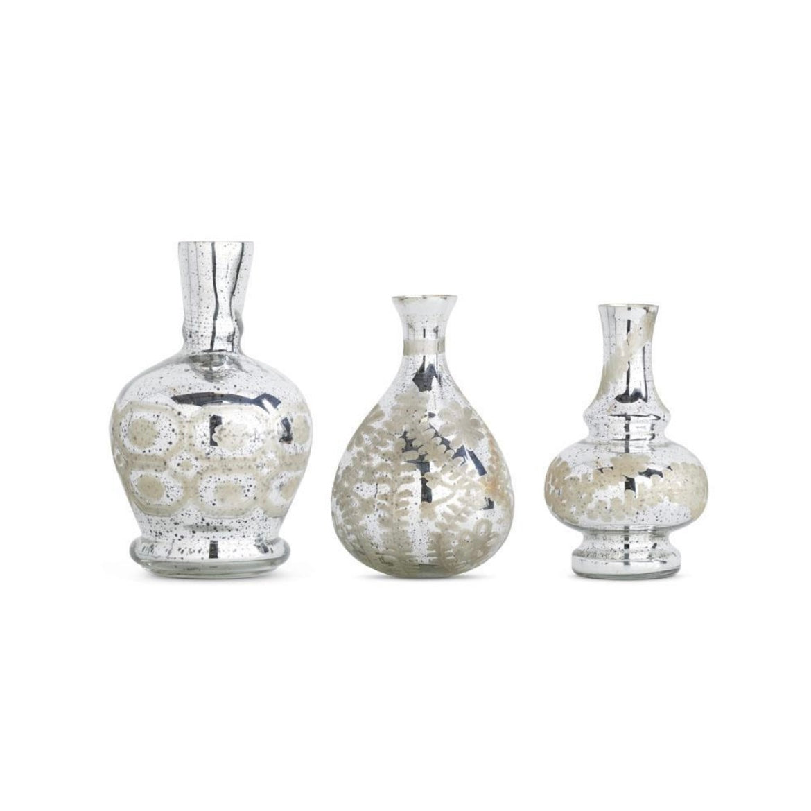 Assorted Silver Mercury Glass Etched Vases