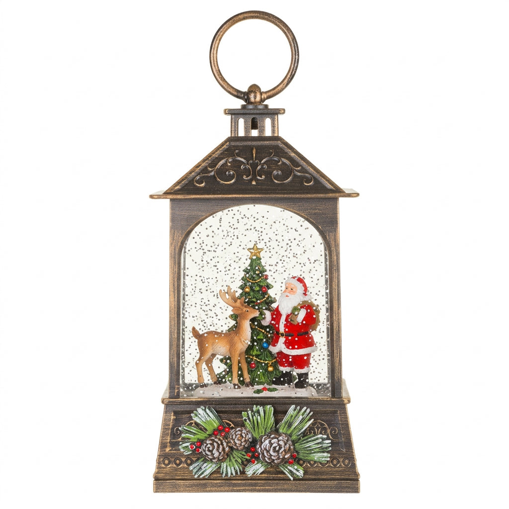 Woodland Santa Musical LED Snow Globe Lantern