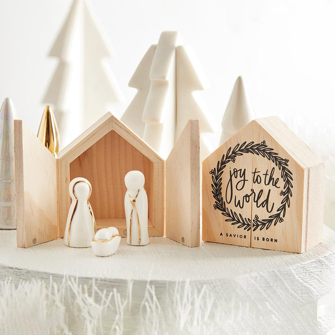 Ceramic Figurines of Holy Family in Wood Box