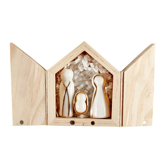 Ceramic Figurines of Holy Family in Wood Box