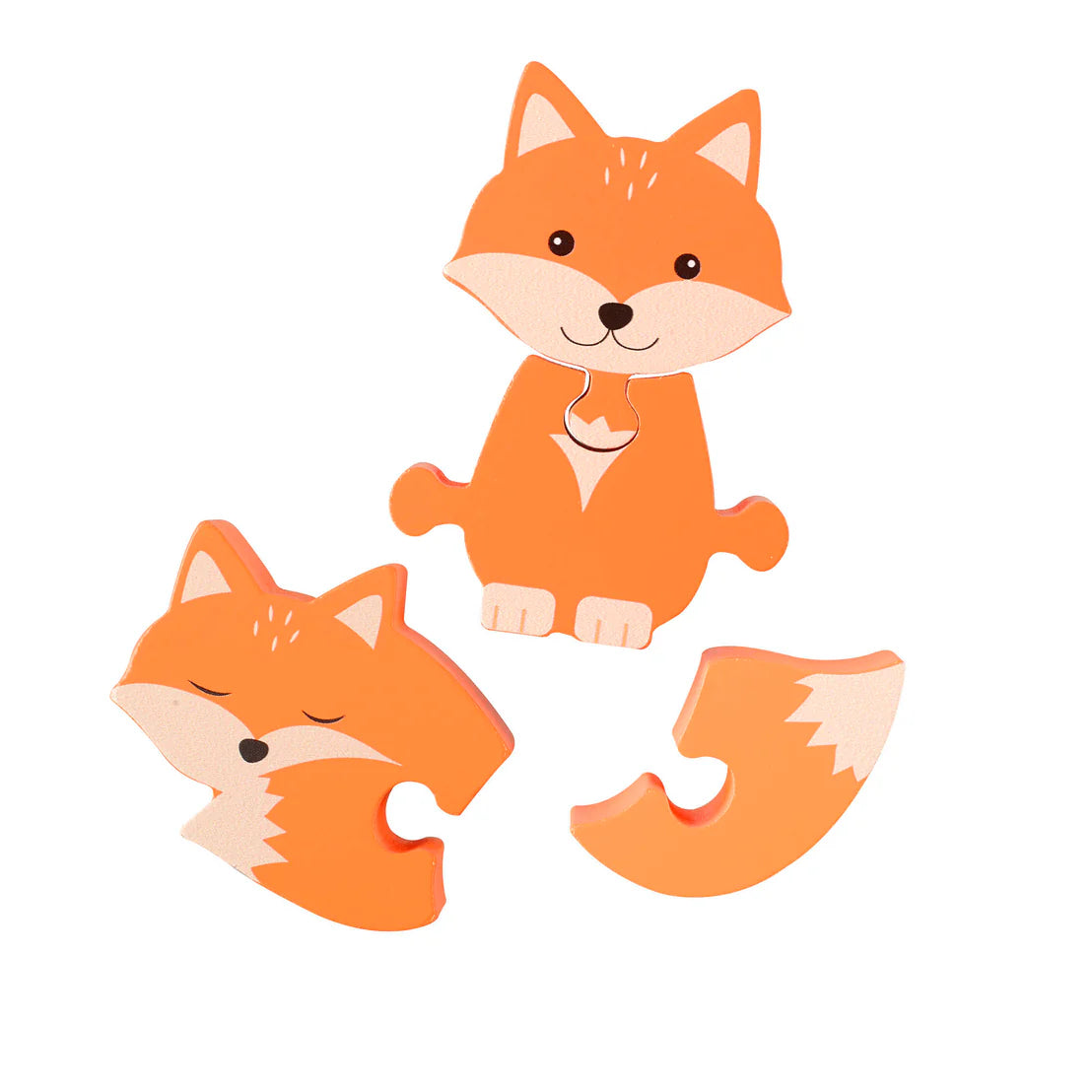 Cartoon fox puzzle pieces on a white background