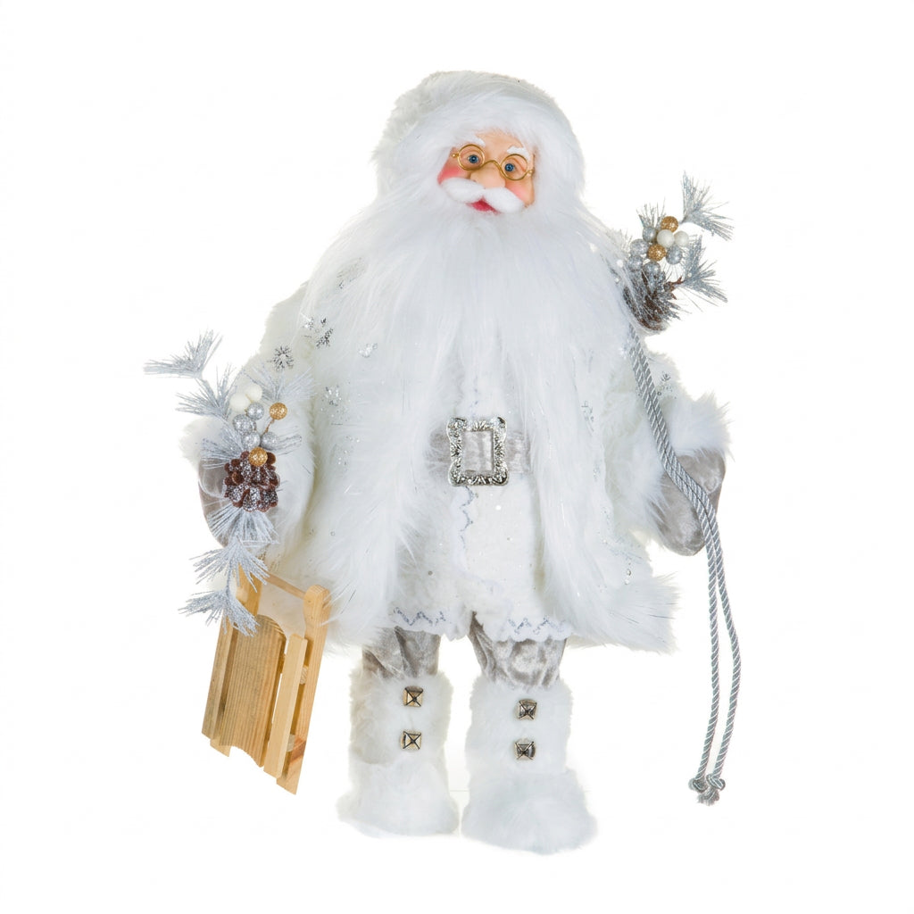 White & Silver Santa Figurine with Sled