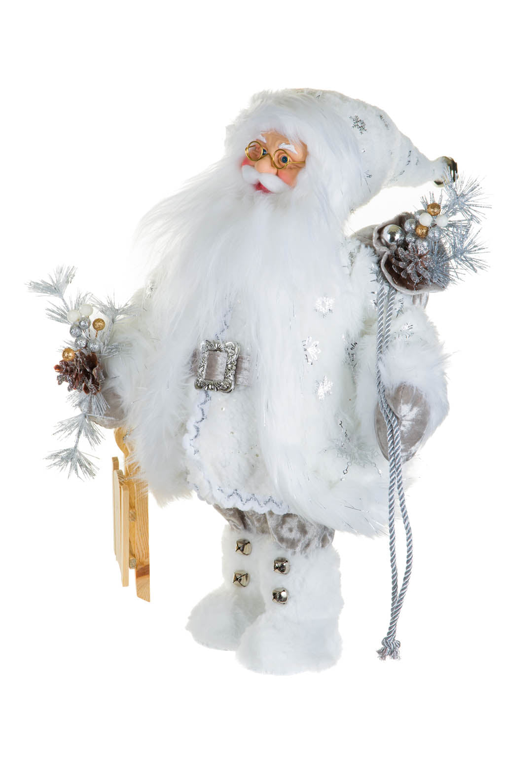 White & Silver Santa Figurine with Sled