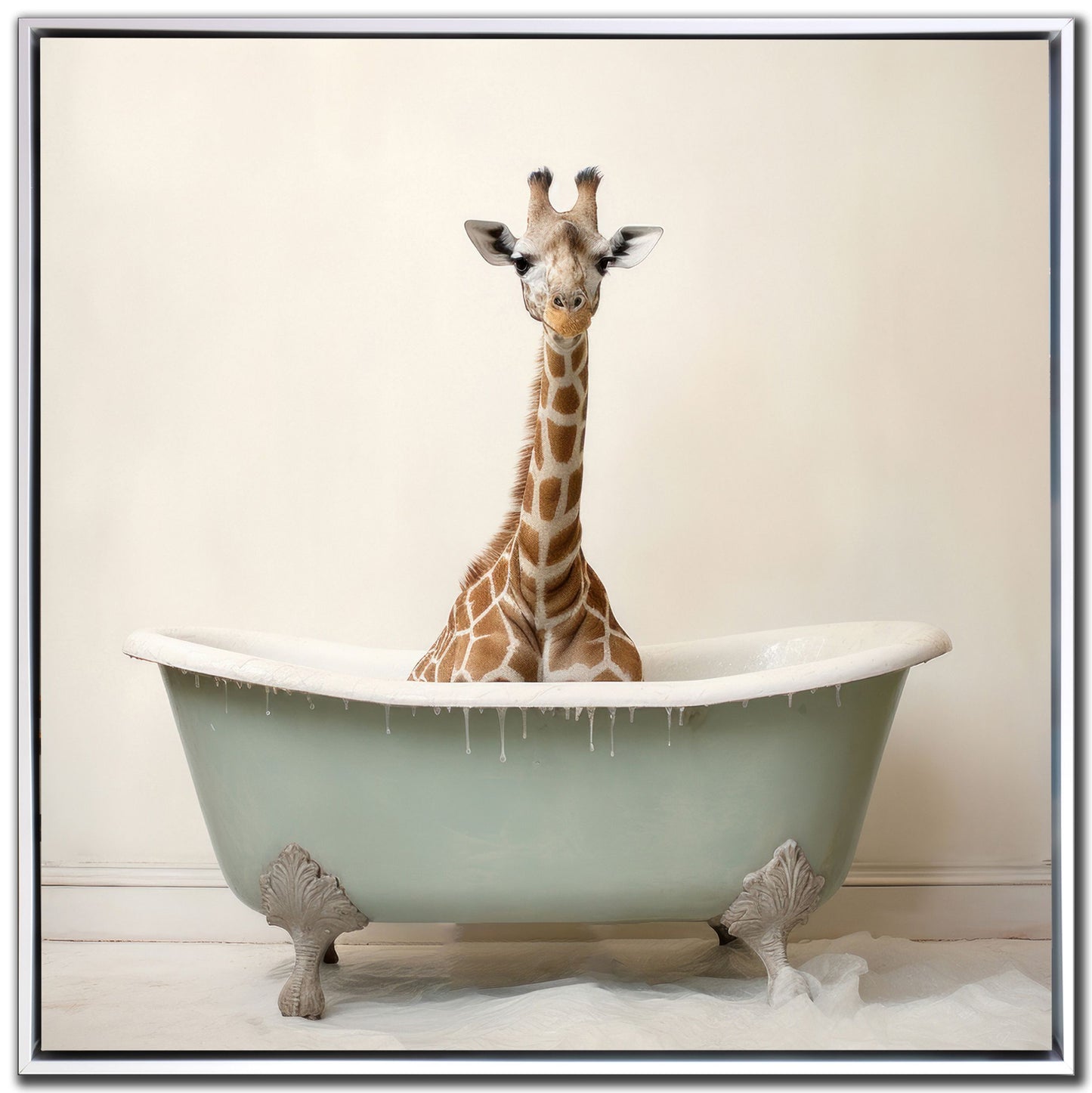 Bathroom Animals | Framed Canvas – 24″ x 24″