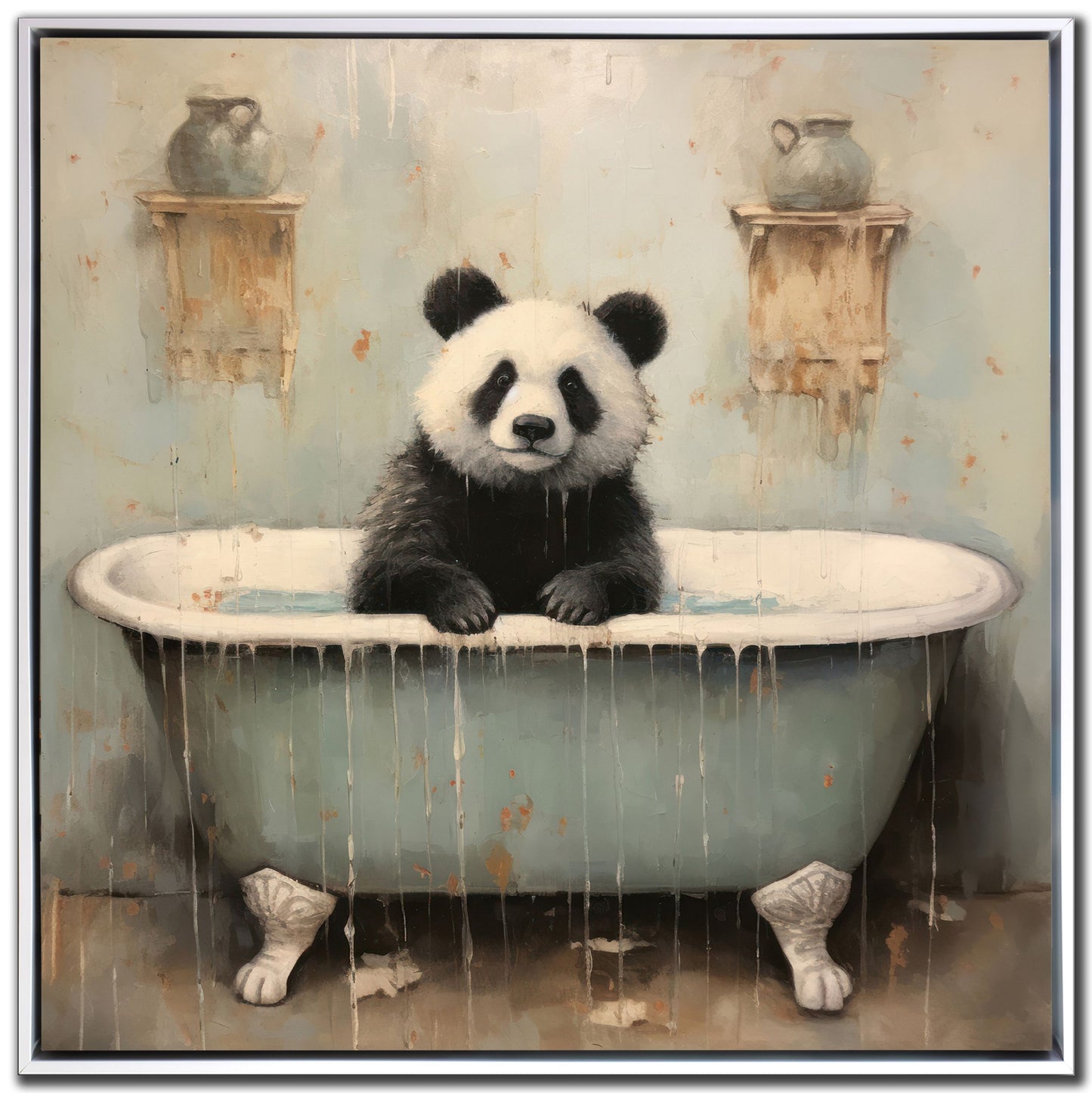 Bathroom Animals | Framed Canvas – 24″ x 24″