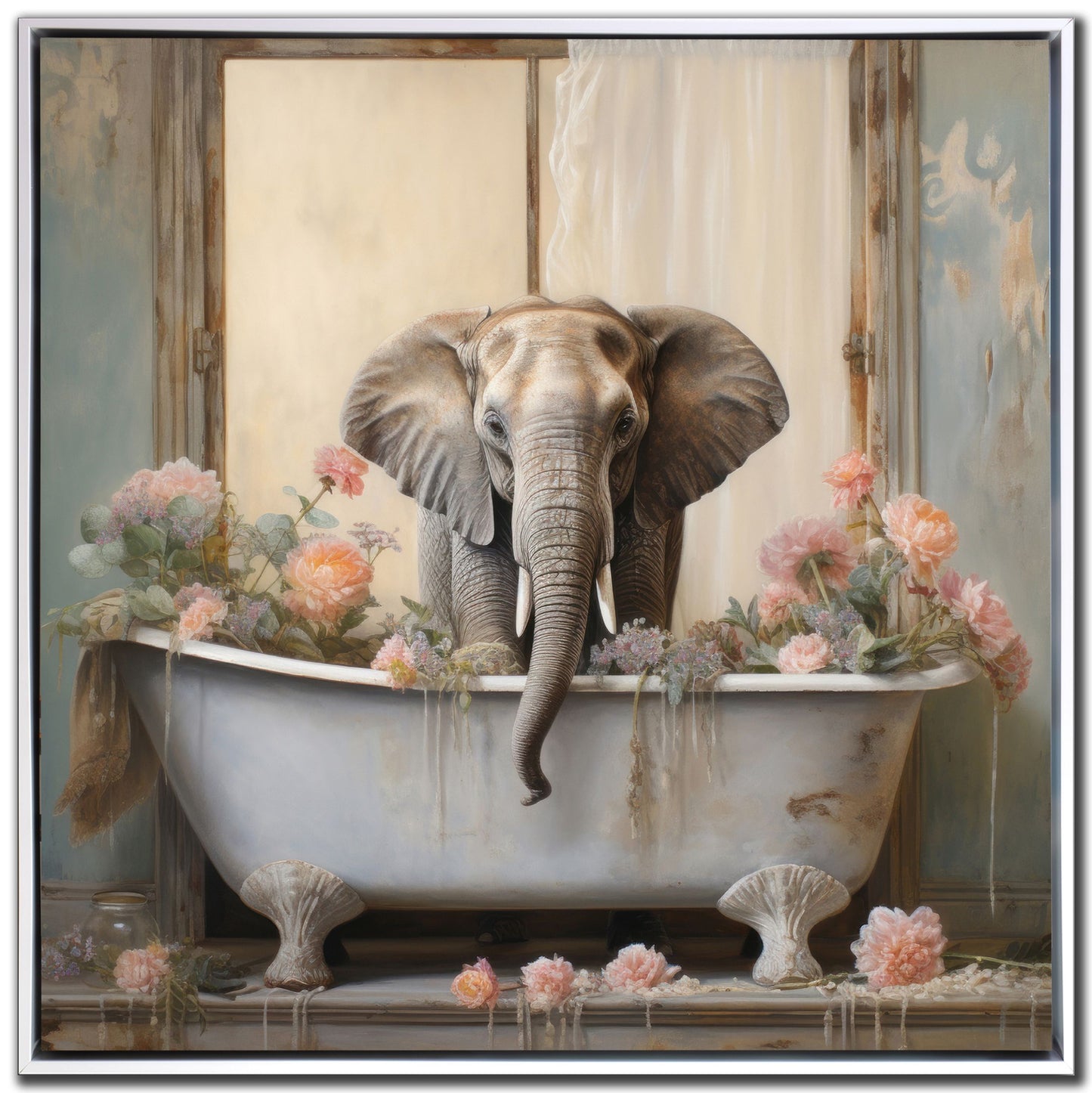 Bathroom Animals | Framed Canvas – 24″ x 24″