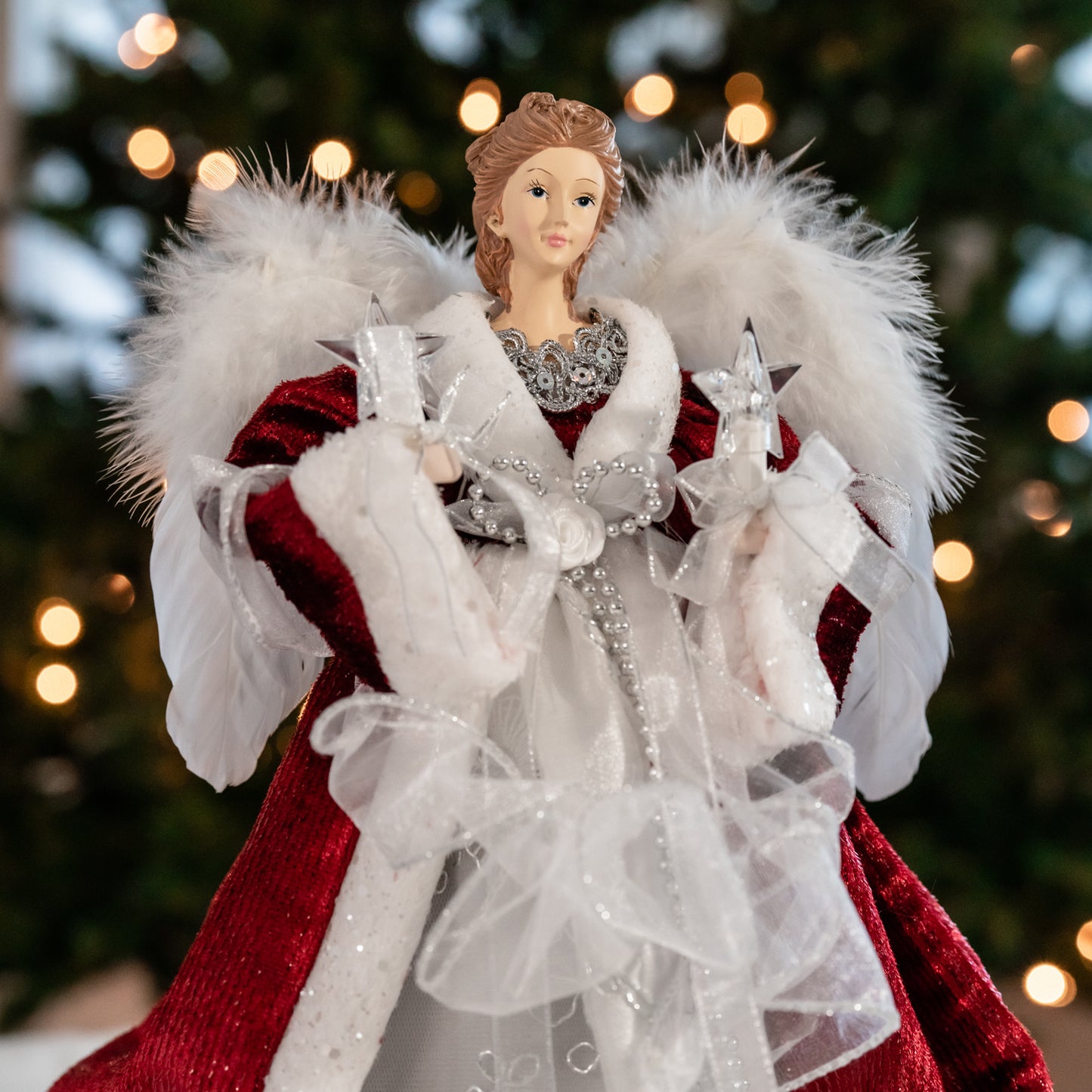 Gabriella 14" Red and White LED Angel Tree Topper