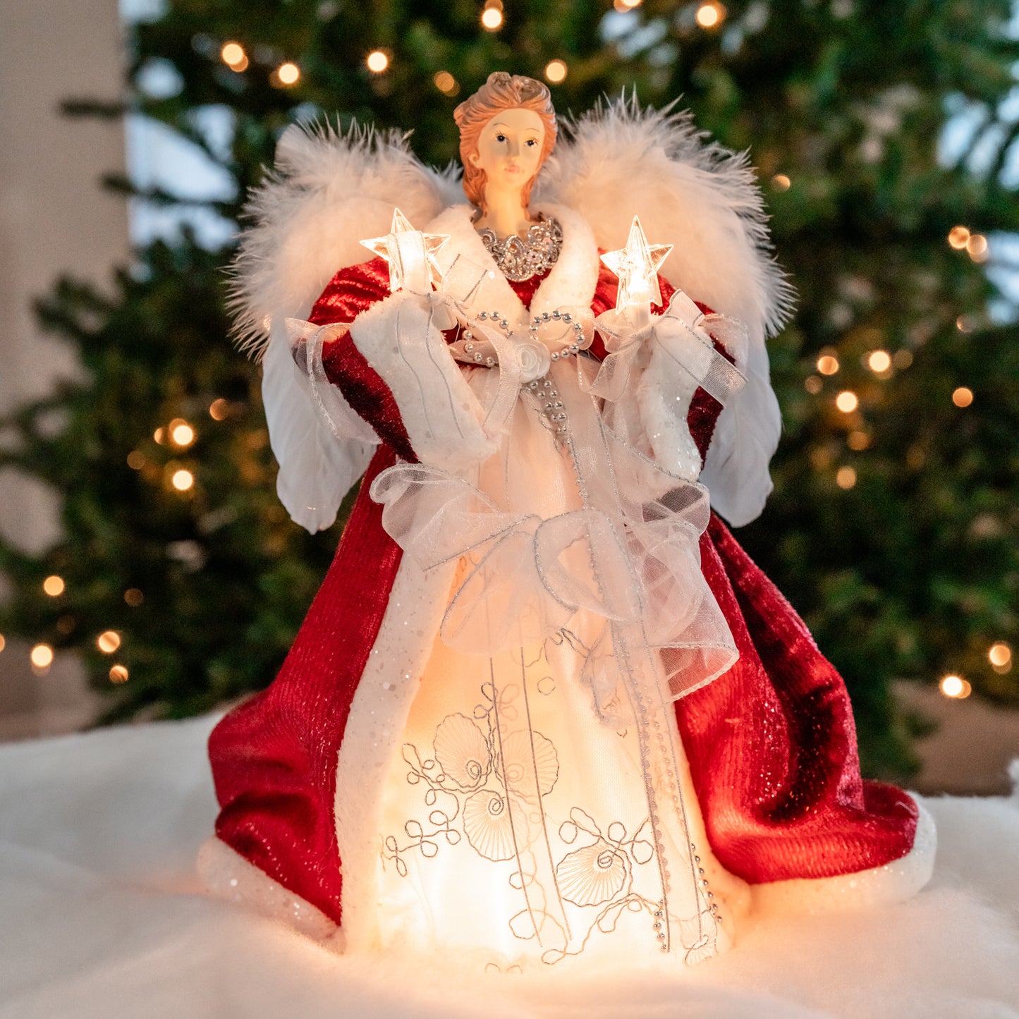 Gabriella 14" Red and White LED Angel Tree Topper