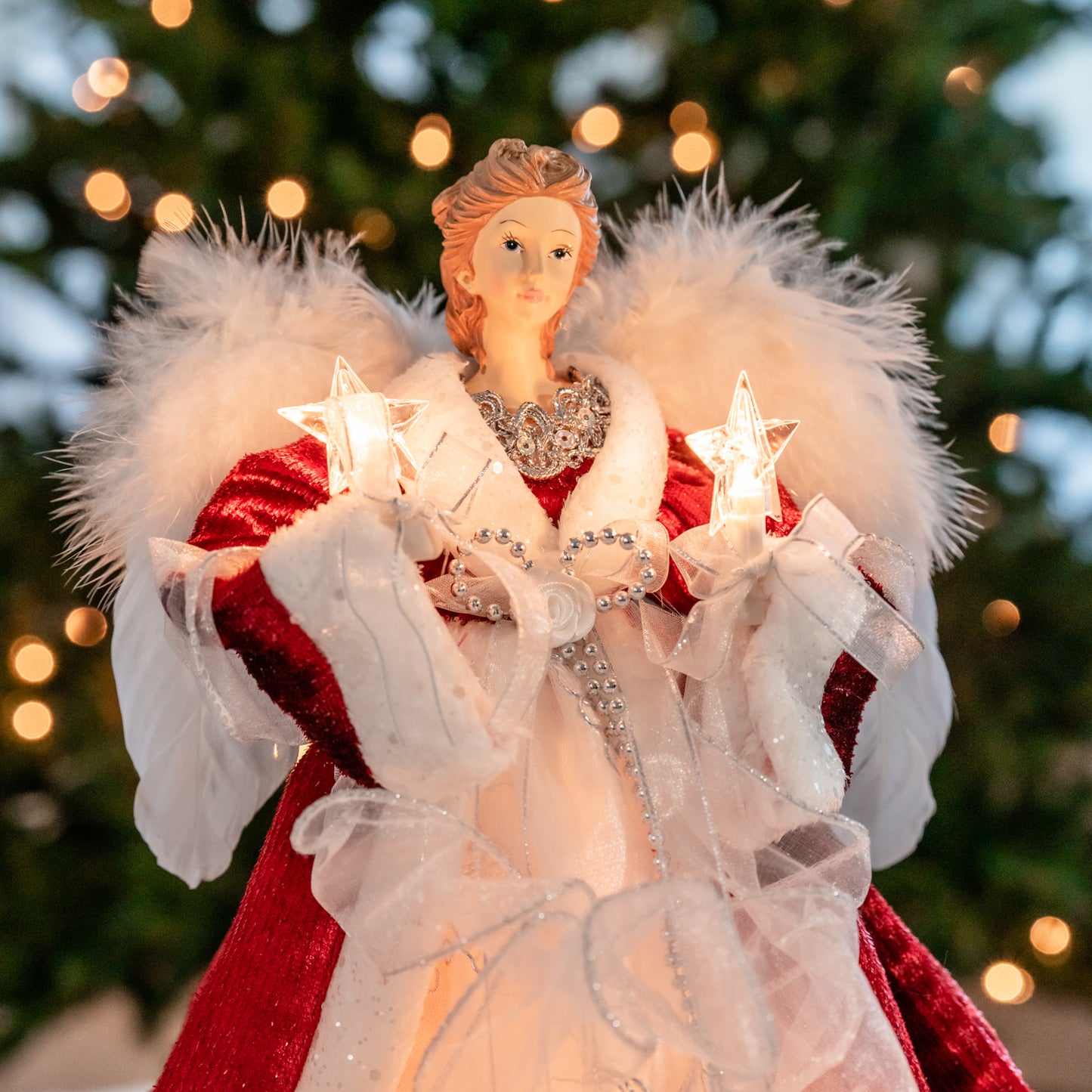 Gabriella 14" Red and White LED Angel Tree Topper
