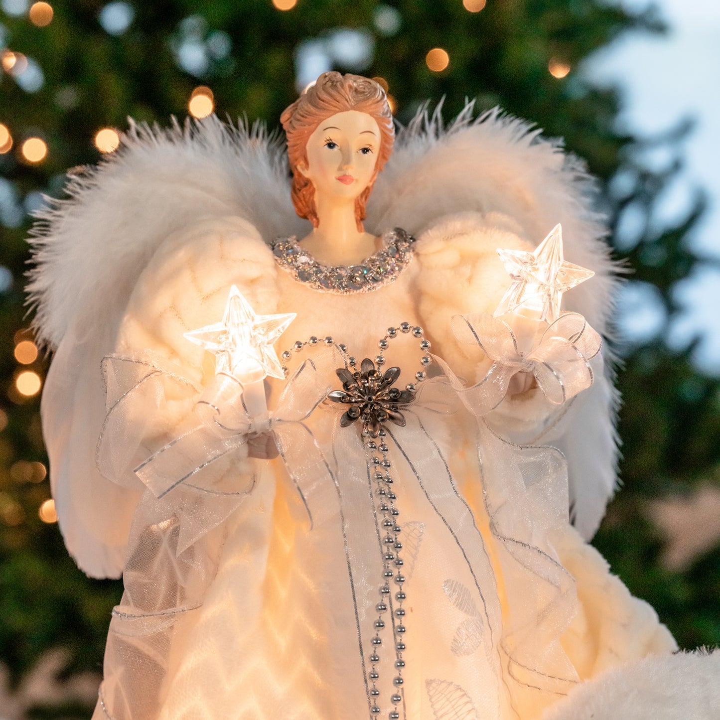 Aurora 14" Ivory LED Angel Tree Topper