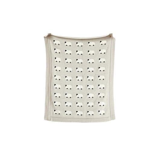 Cotton Knit Baby Blanket with Sheep Design