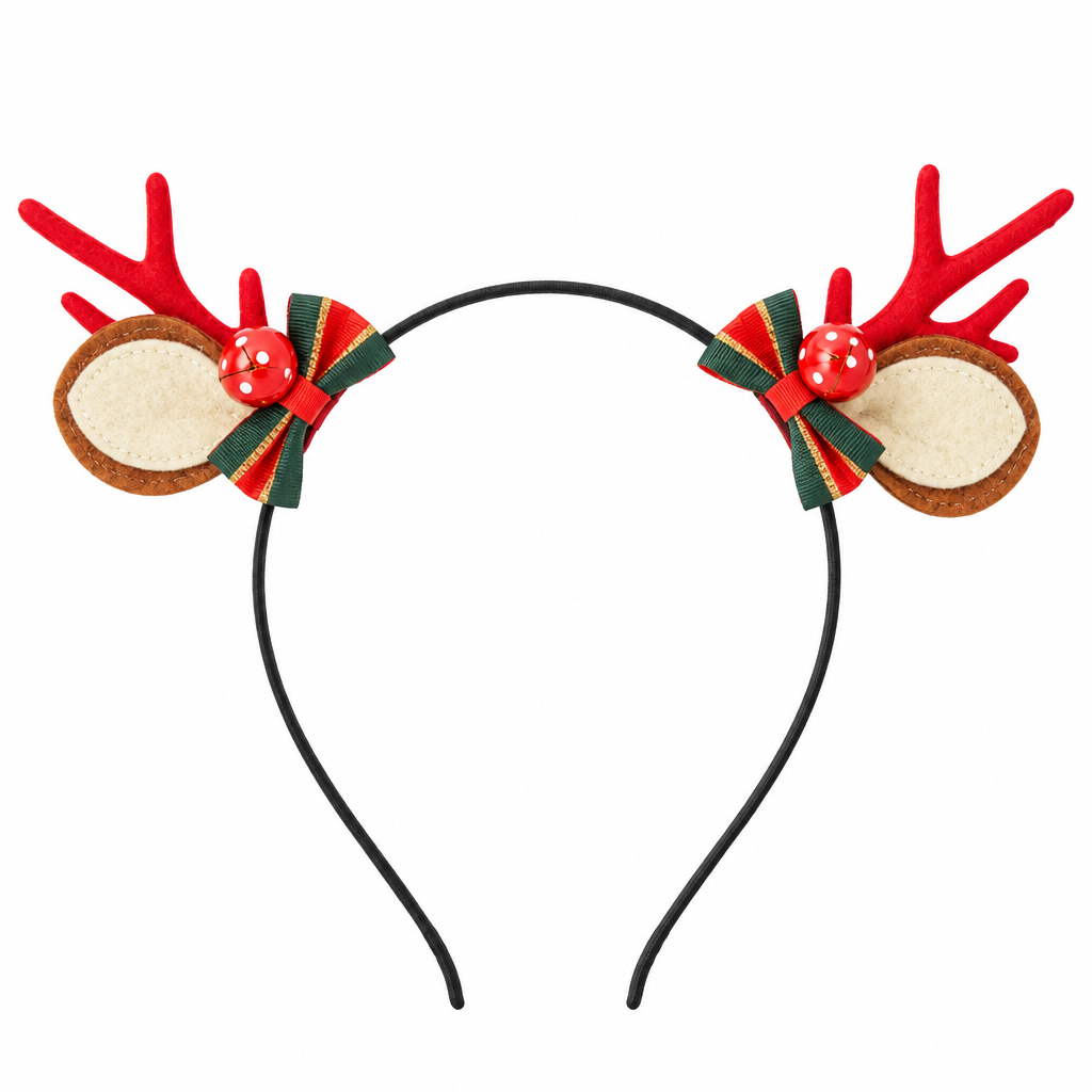 Reindeer headband with red antlers on a white background