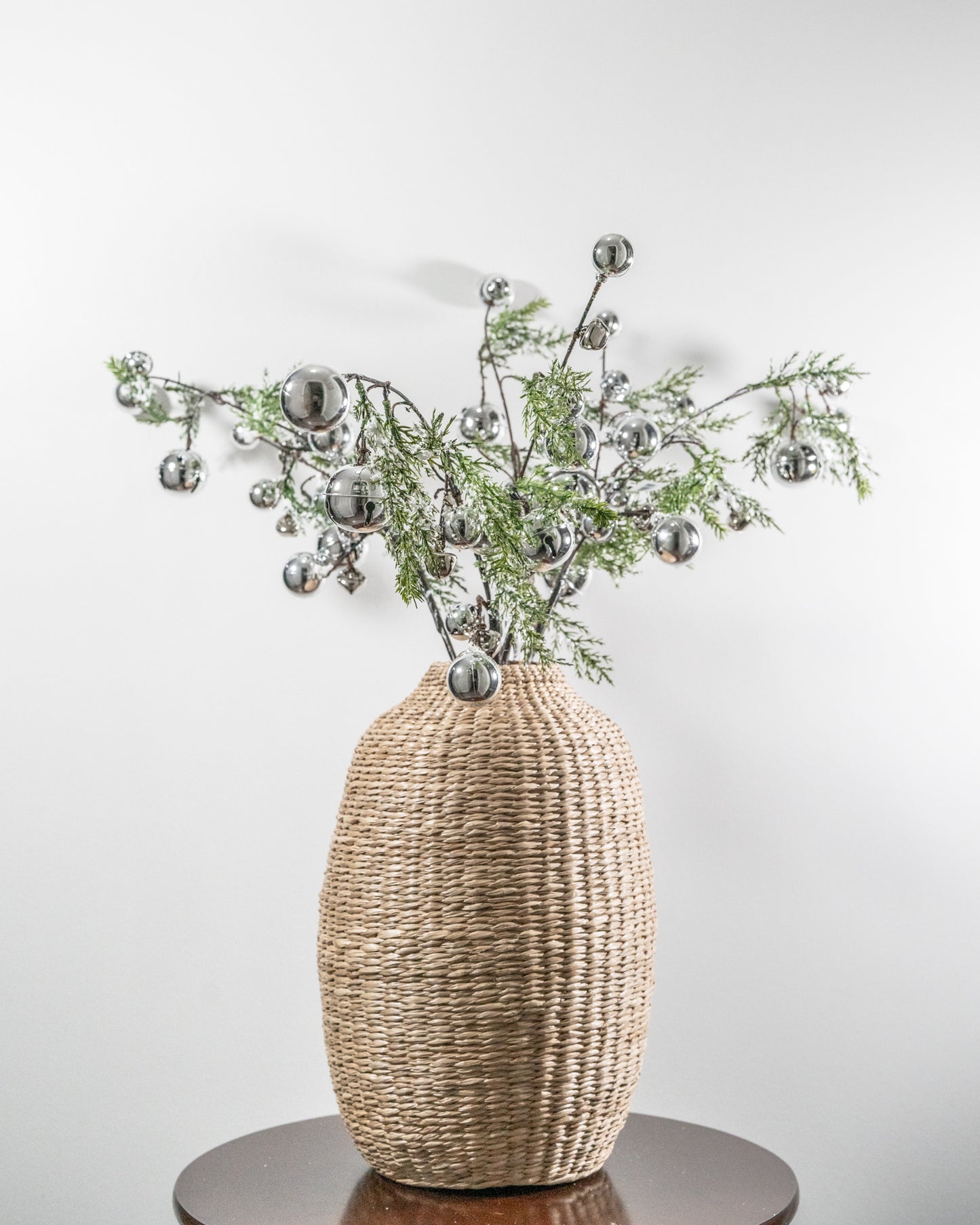 35” Snowy Pine Branch with Silver Bells