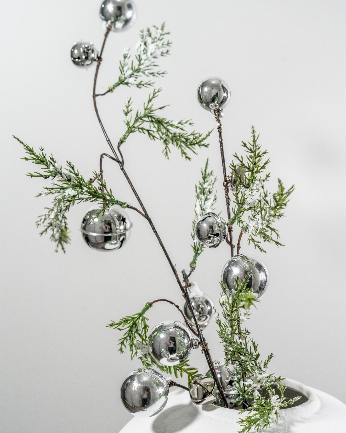 35” Snowy Pine Branch with Silver Bells