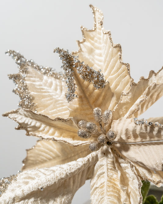 27” Ivory Velvet Poinsettia Stem