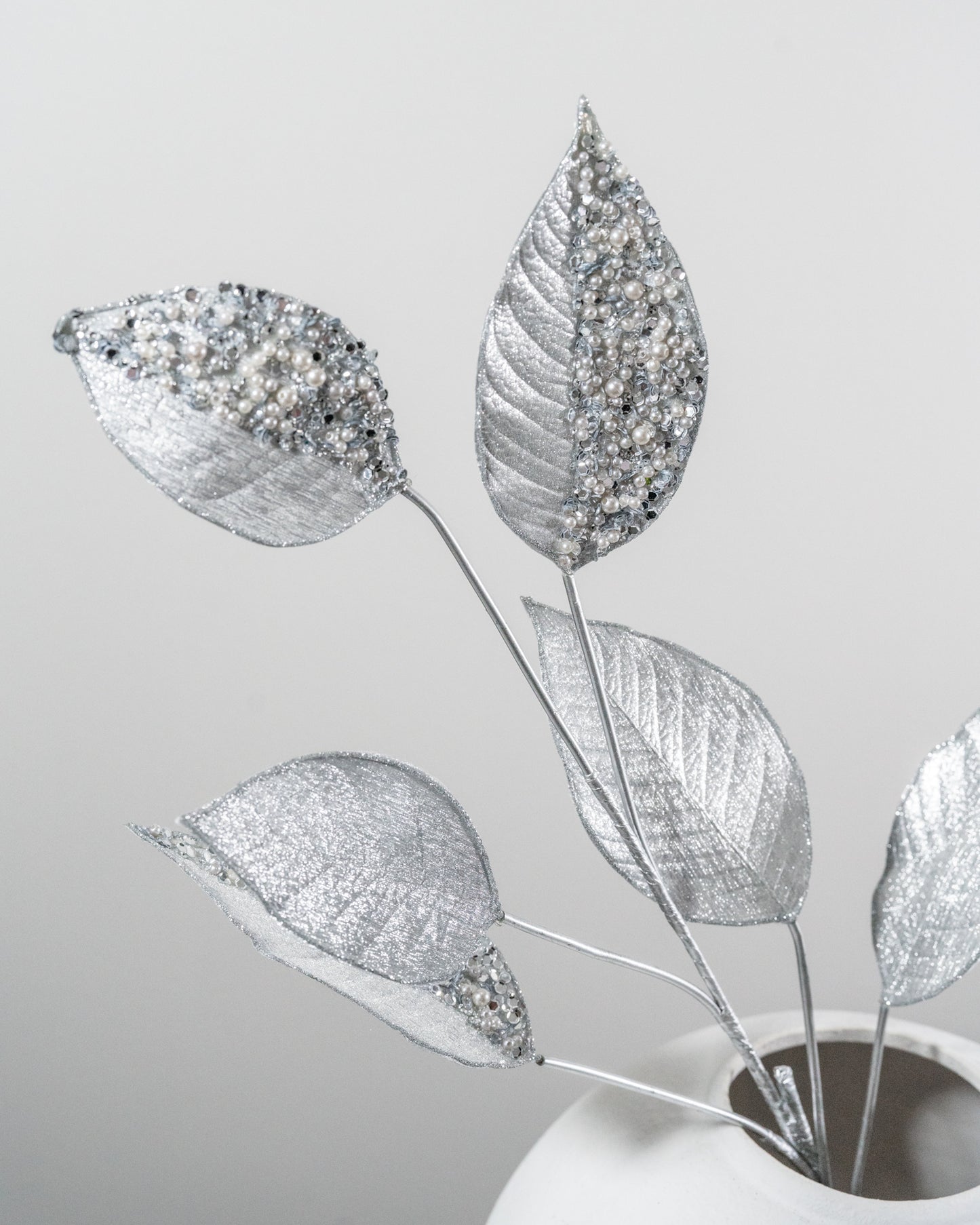 33.5” Glittered Leaf Silver Magnolia